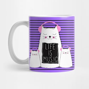 Music Is Life - Cute Cats Music Lover Quote Artwork Mug